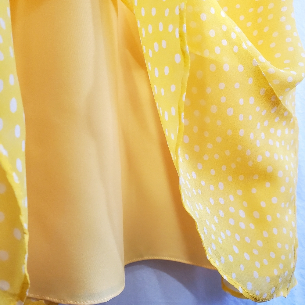 *RARE* Vintage 90's Betsey Johnson Yellow Silk Polka Dot Belted Ruffle Dress - Picture 5 of 8